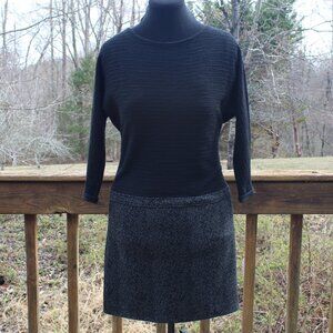 Loft DRESS Black & Grey Color Block Knit Animal Print Dolman Sleeve SHIFT Size 4